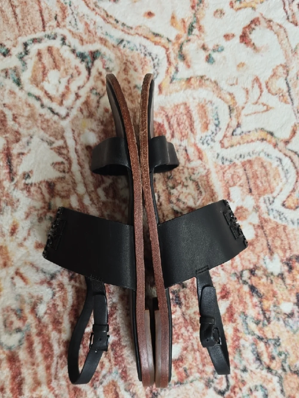 Tory Burch Black Leather Logo Slide Sandals with Slingback - Picture 4 of 7